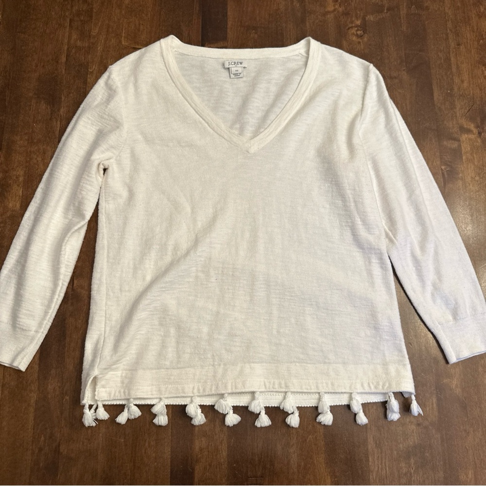 J Crew XS Sweater Tassel Boho Festival Beachy Coastal Nautical Preppy Ivory
